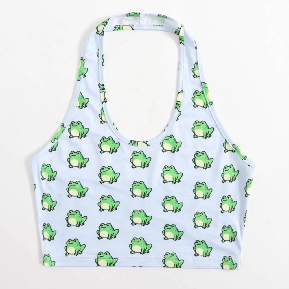 NWOT ROMWE Frog Crop Halter Top